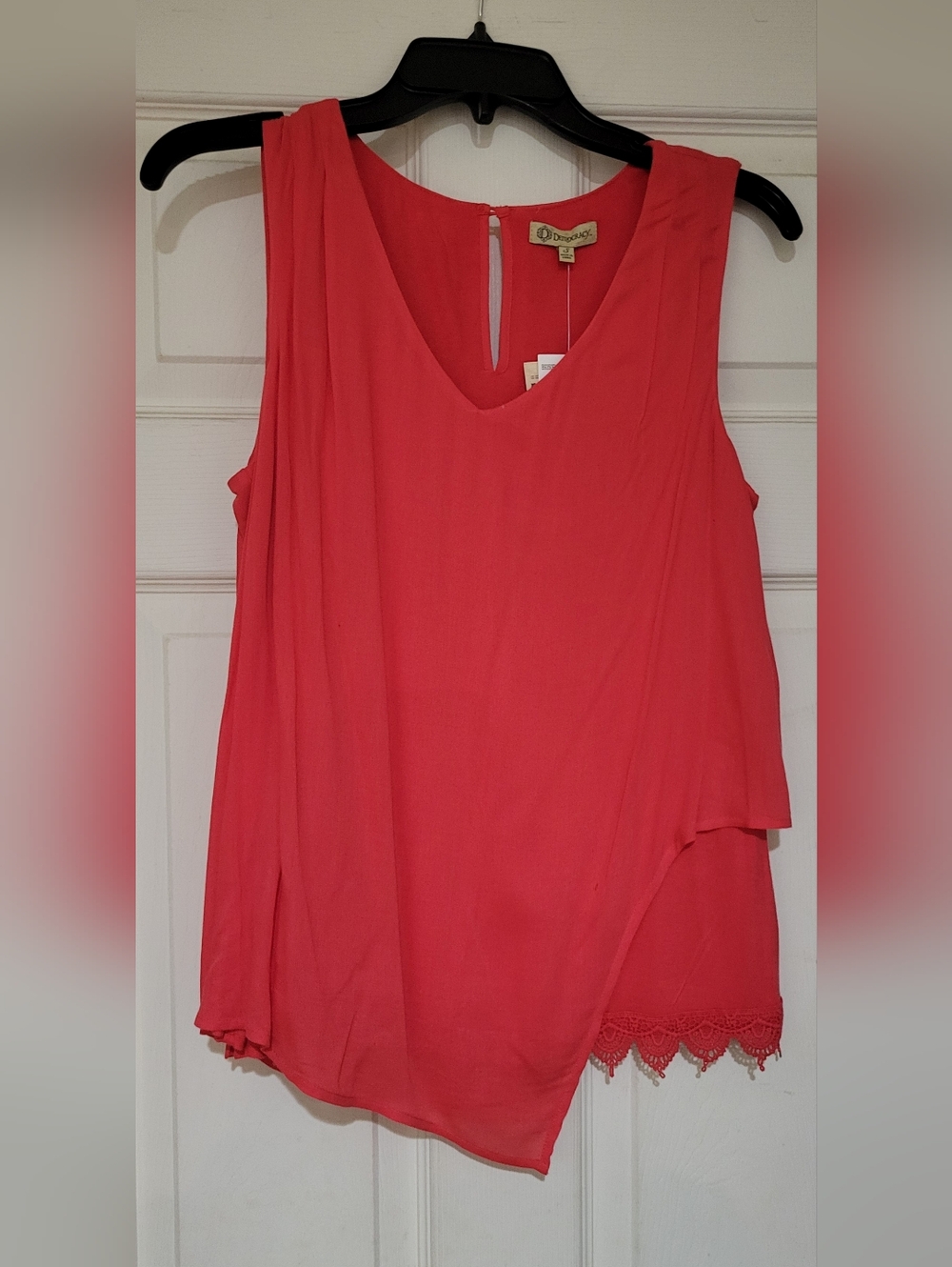 Democracy Coral-Pink V-Neck Layered Lace-Trim Camisole